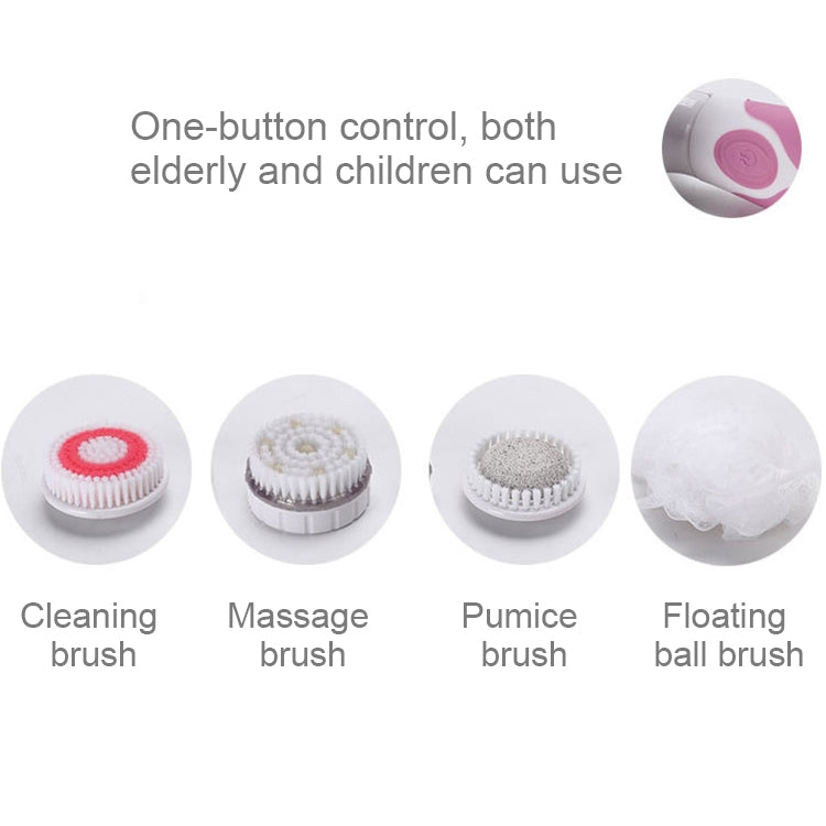 Multi-function Electric Waterproof Bath Cleansing Brush Long-handled Massage Brush, with 4 Brush Heads(Pink) - Bath Brushes & Sponges by PMc TechLife | Online Shopping South Africa | PMc TechLife | Buy Now Pay Later Mobicred
