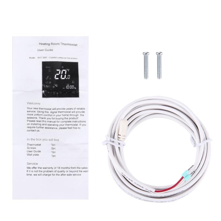 BHT-3001 16A Load Electronic Heating Type LCD Digital Heating Room Thermostat with Sensor, Display Clock / Temperature  / Time / Week / Heat etc.(Black) - free shipping - PMC TechLife - Order now!