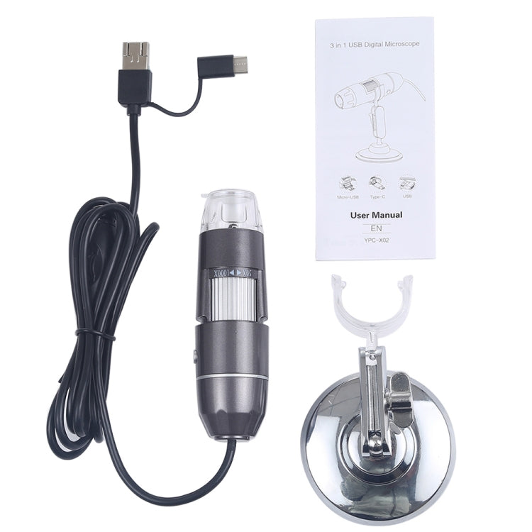 1600X Magnifier HD Image Sensor 3 in 1 USB Digital Microscope with 8 LED & Professional Stand (Grey) - free shipping - PMC TechLife - Order now!