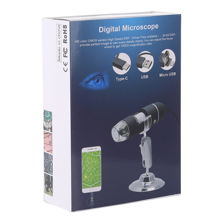 1600X Magnifier HD Image Sensor 3 in 1 USB Digital Microscope with 8 LED & Professional Stand (Grey) - free shipping - PMC TechLife - Order now!
