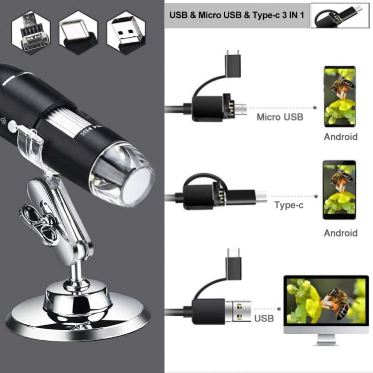 1600X Magnifier HD Image Sensor 3 in 1 USB Digital Microscope with 8 LED & Professional Stand (Grey) - free shipping - PMC TechLife - Order now!
