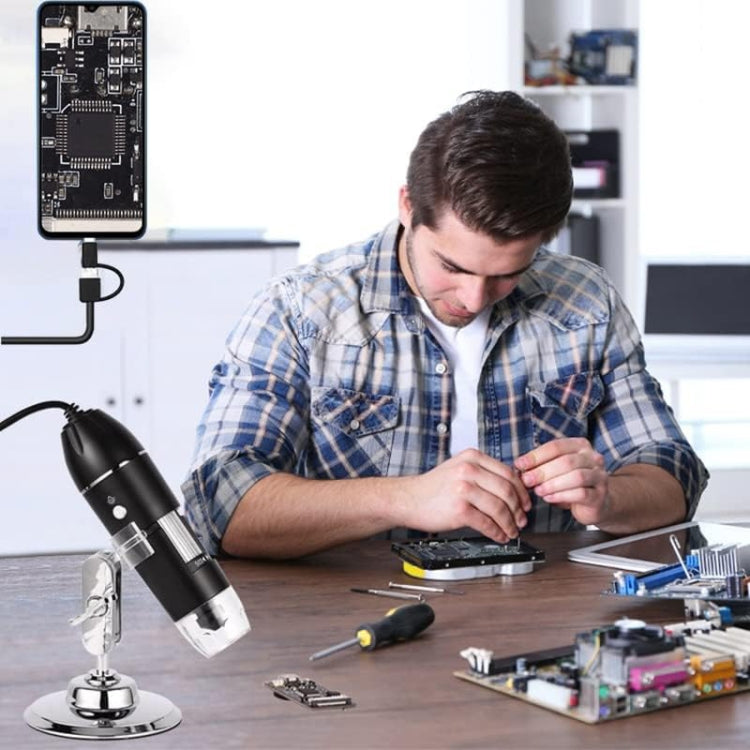1600X Magnifier HD Image Sensor 3 in 1 USB Digital Microscope with 8 LED & Professional Stand (Grey) - free shipping - PMC TechLife - Order now!
