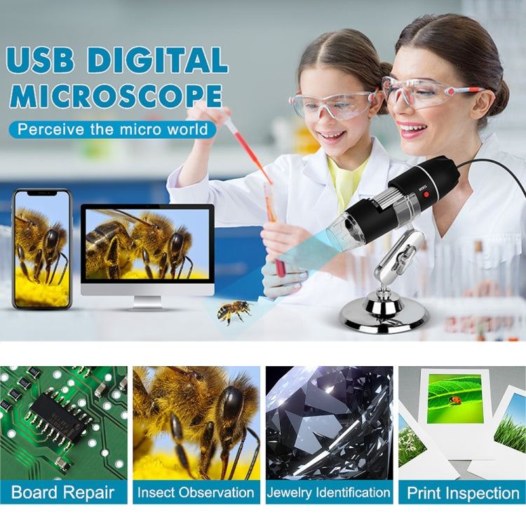 1600X Magnifier HD Image Sensor 3 in 1 USB Digital Microscope with 8 LED & Professional Stand (Grey) - free shipping - PMC TechLife - Order now!