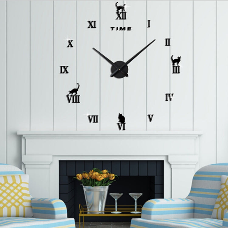 Home Office Decor Frameless Cat Shape Large Size DIY 3D Mirror Surface Wall Stickers Mute Clock, Size: 100*100cm(Black) - DIY Clocks by PMc TechLife | Online Shopping South Africa | PMc TechLife | Buy Now Pay Later Mobicred
