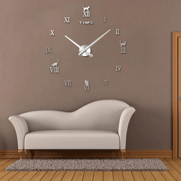 Home Office Decor Frameless Cat Shape Large Size DIY 3D Mirror Surface Wall Stickers Mute Clock, Size: 100*100cm(Silver) - DIY Clocks by PMc TechLife | Online Shopping South Africa | PMc TechLife | Buy Now Pay Later Mobicred