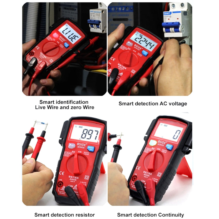 BSIDE ADMS6 High-precision Fully Automatic Small Digital Intelligent Multimeter with HD Digital Display & Shockproof Cover, Support Function Range Switch & Double-sided Pen Holder (Red) - Digital Multimeter by PMC Jewellery | Online Shopping South Africa | PMC Jewellery | Buy Now Pay Later Mobicred