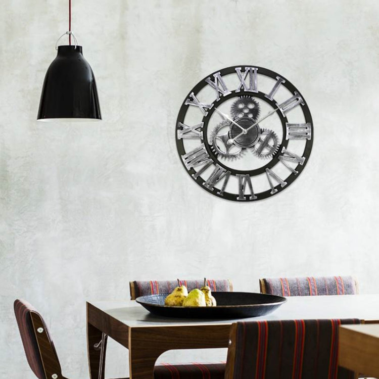 Retro Wooden Round Single-sided Gear Clock Rome Number Wall Clock, Diameter: 45cm (Silver) - Wall Clock by PMc TechLife | Online Shopping South Africa | PMc TechLife | Buy Now Pay Later Mobicred