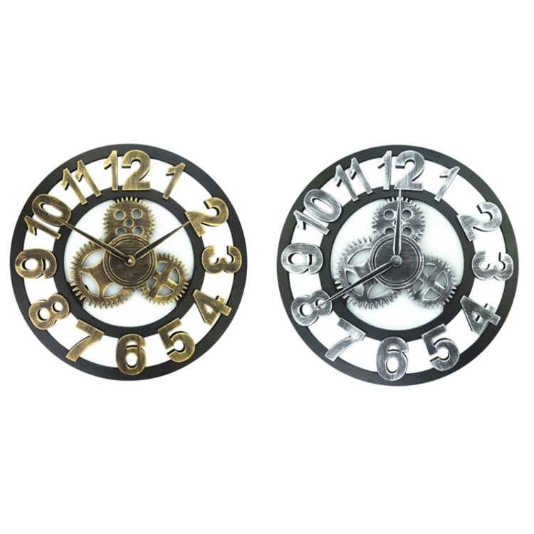 Retro Wooden Round Single-sided Gear Clock Arabic Number Wall Clock, Diameter: 30cm (Silver) - Wall Clock by PMc TechLife | Online Shopping South Africa | PMc TechLife | Buy Now Pay Later Mobicred