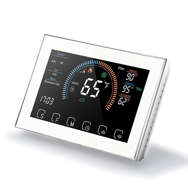 BHP-8000-W 3H2C Smart Home Heat Pump Round Room Mirror Housing Thermostat with Adapter Plate & no WiFi, AC 24V(White) - Thermostat & Thermometer by PMC Jewellery | Online Shopping South Africa | PMC Jewellery | Buy Now Pay Later Mobicred