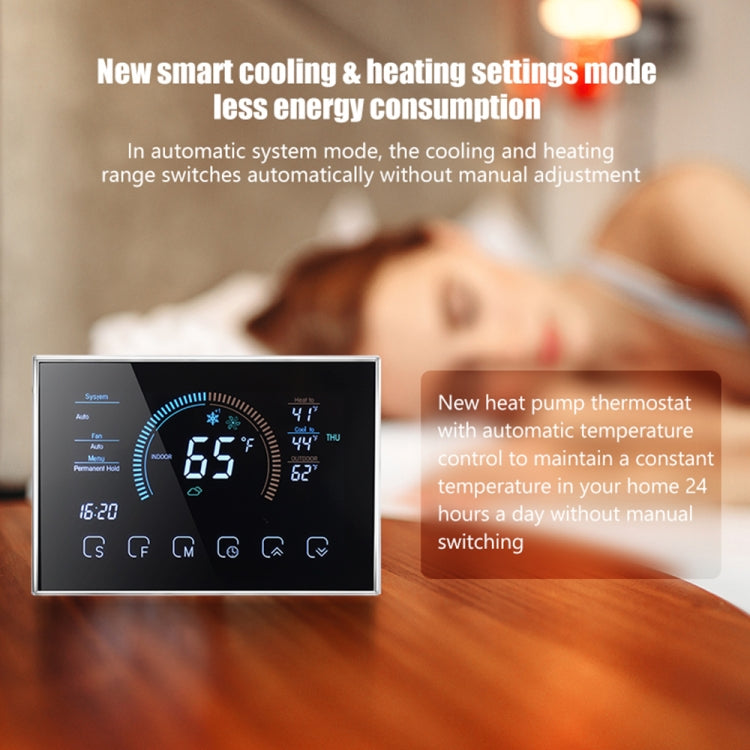 BHP-8000-W 3H2C Smart Home Heat Pump Round Room Mirror Housing Thermostat with Adapter Plate & no WiFi, AC 24V(White) - Thermostat & Thermometer by PMC Jewellery | Online Shopping South Africa | PMC Jewellery | Buy Now Pay Later Mobicred