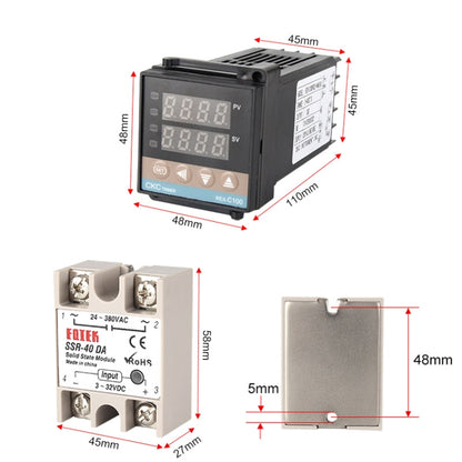 11000W REX-C100 Thermostat + Heat Sink + Thermocouple + SSR-100 DA Solid State Module Intelligent Temperature Control Kit - Components Kits by PMC Jewellery | Online Shopping South Africa | PMC Jewellery | Buy Now Pay Later Mobicred