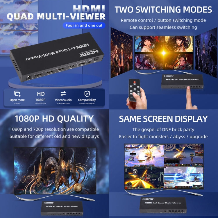 4 in 1 Out HDMI Quad Multi-viewer with Seamless Switcher, EU Plug - Switch by PMC Jewellery | Online Shopping South Africa | PMC Jewellery | Buy Now Pay Later Mobicred