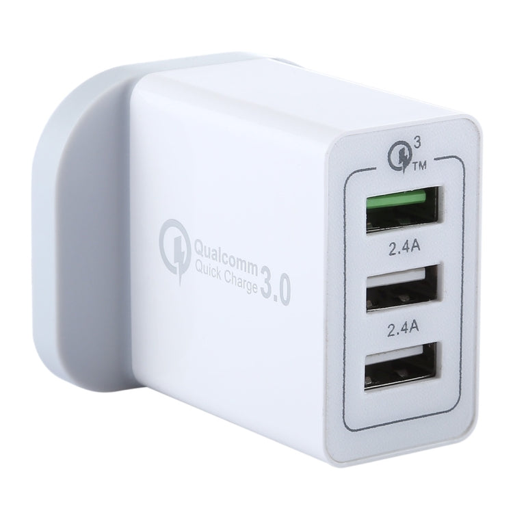 3 USB Ports (3A + 2.4A + 2.4A) Quick Charger QC 3.0 Travel Charger, UK Plug, For iPhone, iPad, Samsung, HTC, Sony, Nokia, LG and other Smartphones - USB Charger by PMC Jewellery | Online Shopping South Africa | PMC Jewellery | Buy Now Pay Later Mobicred