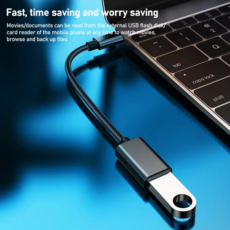 8.3cm USB Female to Type-C Male Metal Wire OTG Cable Charging Data Cable(Black) - OTG Adapter by PMC TechLife | Online Shopping South Africa | PMC TechLife | Buy Now Pay Later Mobicred