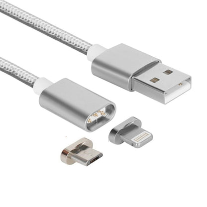 2 in 1 5V 2A Micro USB & 8 Pin to USB 2.0 Weave Style Magnetic Data Cable, Cable Length: 1.2m(Silver) - Charging Cable & Head by PMC Jewellery | Online Shopping South Africa | PMC Jewellery | Buy Now Pay Later Mobicred