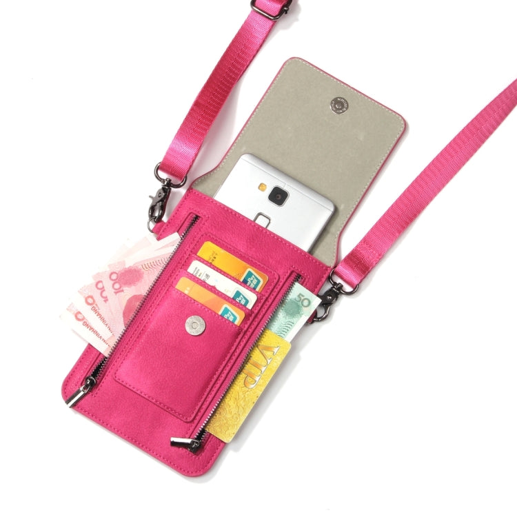 6.3 inch and Below Universal PU Leather Double Zipper Shoulder Carrying Bag with Card Slots & Wallet for Sony, Huawei, Meizu, Lenovo, ASUS, Cubot, Oneplus, Dreami, Oukitel, Xiaomi, Ulefone, Letv, DOOGEE, Vkworld, and other Smartphones (Magenta) - More iPhone Cases by PMC Jewellery | Online Shopping South Africa | PMC Jewellery | Buy Now Pay Later Mobicred