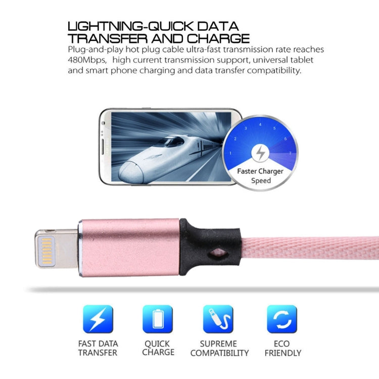 1m 2A USB to 8 Pin Nylon Weave Style Data Sync Charging Cable(Pink) - free shipping - PMC Jewellery - Order now!