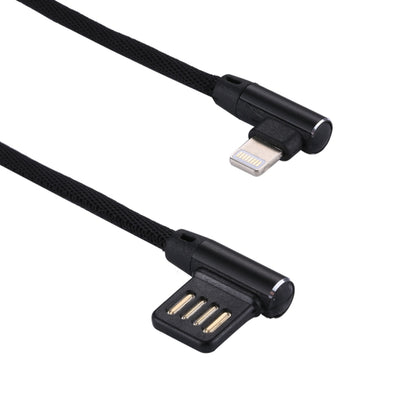 1m 2.4A Output USB to 8 Pin Double Elbow Design Nylon Weave Style Data Sync Charging Cable(Black) - Normal Style Cable by PMC Jewellery | Online Shopping South Africa | PMC Jewellery | Buy Now Pay Later Mobicred