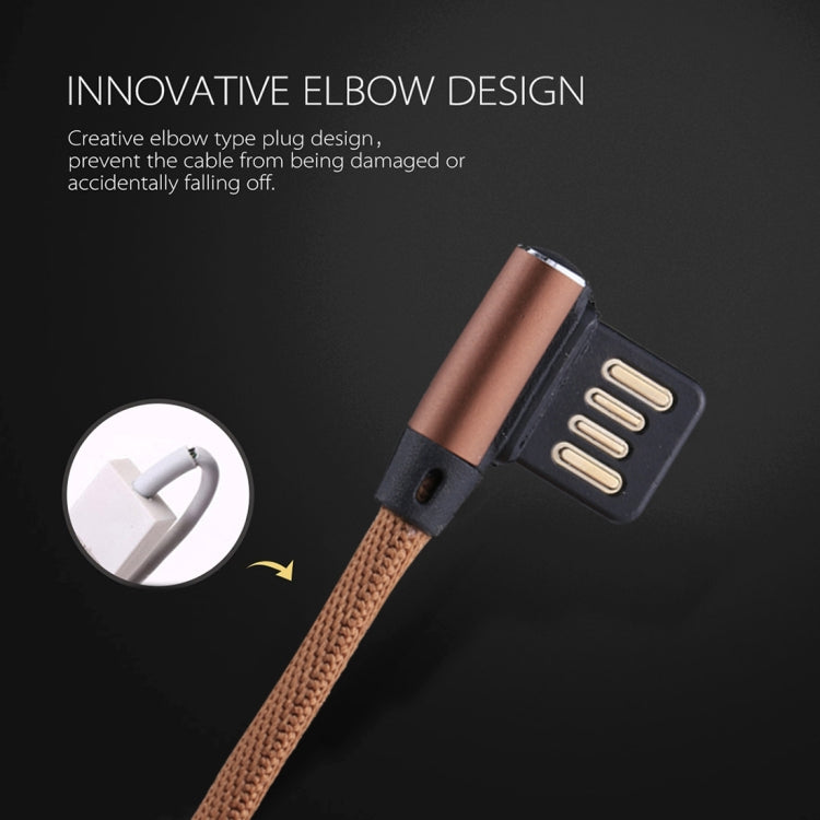 1m 2.4A Output USB to 8 Pin Double Elbow Design Nylon Weave Style Data Sync Charging Cable(Coffee) - Normal Style Cable by PMC Jewellery | Online Shopping South Africa | PMC Jewellery | Buy Now Pay Later Mobicred