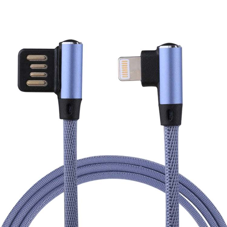 1m 2.4A Output USB to 8 Pin Double Elbow Design Nylon Weave Style Data Sync Charging Cable(Blue) - Normal Style Cable by PMC Jewellery | Online Shopping South Africa | PMC Jewellery | Buy Now Pay Later Mobicred