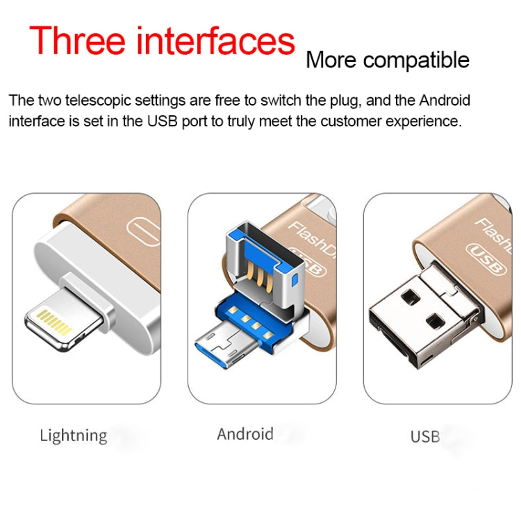 8GB USB 3.0 + 8 Pin + Mirco USB Android iPhone Computer Dual-use Metal Flash Drive (Gold) - U Disk & Card Reader by PMC Jewellery | Online Shopping South Africa | PMC Jewellery | Buy Now Pay Later Mobicred