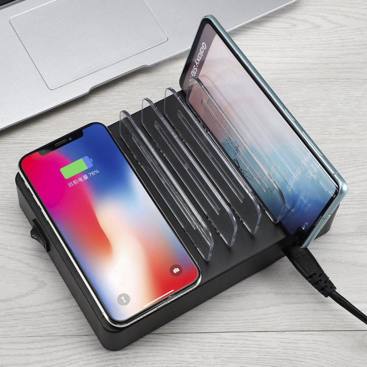 50W 6 USB Ports + 2 USB-C / Type-C Ports + Wireless Charging Multi-function Charger with LED Display & Detachable Bezel, US Plug - Multifunction Charger by PMC Jewellery | Online Shopping South Africa | PMC Jewellery | Buy Now Pay Later Mobicred