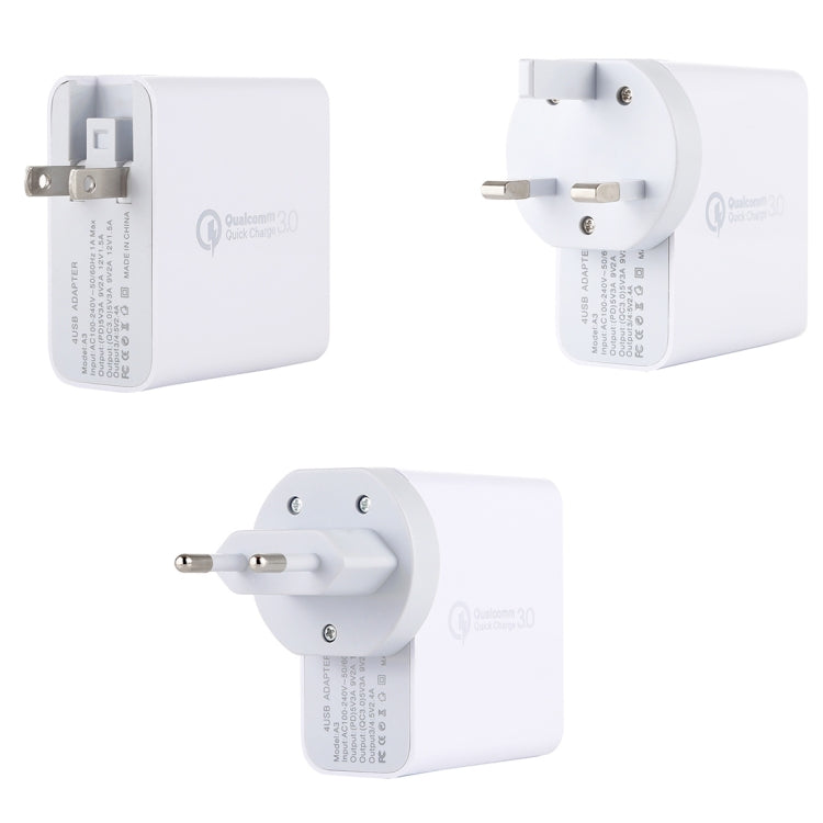 A3 PD 18W USB-C / Type-C + QC3.0 USB + Dual USB Interface Travel Charger Set, US Plug / EU Plug / UK Plug - USB Charger by PMC Jewellery | Online Shopping South Africa | PMC Jewellery | Buy Now Pay Later Mobicred