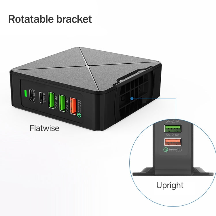 F88 3 x USB + 2 x USB-C / Type-C Ports QC3.0 Desktop Charger - free shipping - PMC Jewellery - Order now!