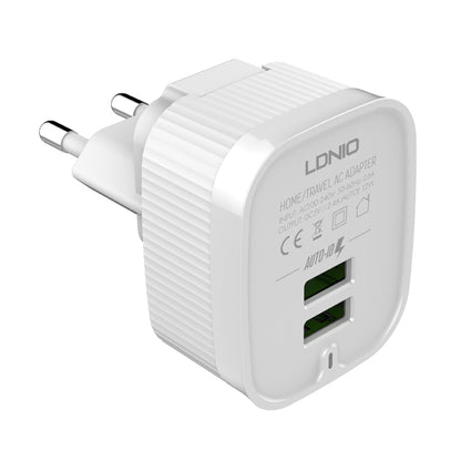 LDNIO A201 2.4A Dual USB Charging Head Travel Direct Charge Mobile Phone Adapter Charger With Micro USB Data Cable(EU Plug) - USB Charger by LDNIO | Online Shopping South Africa | PMC Jewellery | Buy Now Pay Later Mobicred