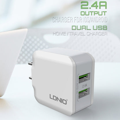 LDNIO A2201 2.4A Dual USB Charging Head Travel Direct Charge Mobile Phone Adapter Charger With Type-C Data Cable(EU Plug) - USB Charger by LDNIO | Online Shopping South Africa | PMC Jewellery | Buy Now Pay Later Mobicred