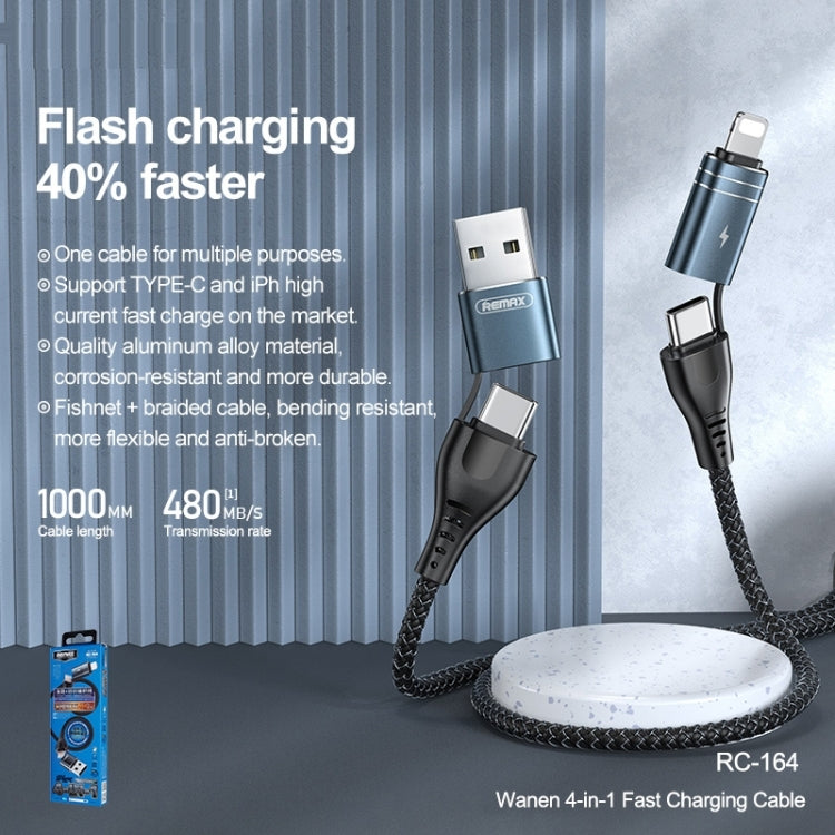 REMAX RC-164 4 in 1 USB + USB-C / Type-C to 8 Pin + USB-C / Type-C Fast Charging Data Cable, Cable Length: 1m(Black) - Multifunction Cable by REMAX | Online Shopping South Africa | PMC Jewellery | Buy Now Pay Later Mobicred