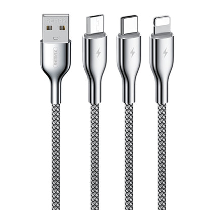 REMAX RC-092th Kingpin Series 3.1A 3 in 1 USB to Micro USB + Type-C + 8 Pin Charging Cable, Cable Length: 1.2m(Silver) - Multifunction Cable by REMAX | Online Shopping South Africa | PMC Jewellery | Buy Now Pay Later Mobicred