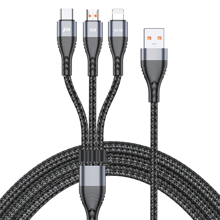 ADC-138 66W 3 in 1 USB to 8 Pin + Micro USB + USB-C / Type-C Fast Charging Braided Data Cable, Cable Length: 1.2m(Grey) - free shipping - PMC Jewellery - Order now!
