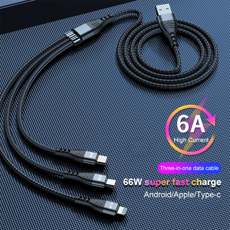 ADC-138 66W 3 in 1 USB to 8 Pin + Micro USB + USB-C / Type-C Fast Charging Braided Data Cable, Cable Length: 1.2m(Grey) - free shipping - PMC Jewellery - Order now!
