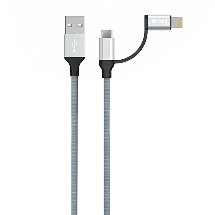 IVON CA51 2.4A USB to 8 Pin + Micro USB 2 in 1 Charging Sync Data Cable, Length: 1m(Silver) - 2 in 1 Cable by IVON | Online Shopping South Africa | PMC Jewellery | Buy Now Pay Later Mobicred