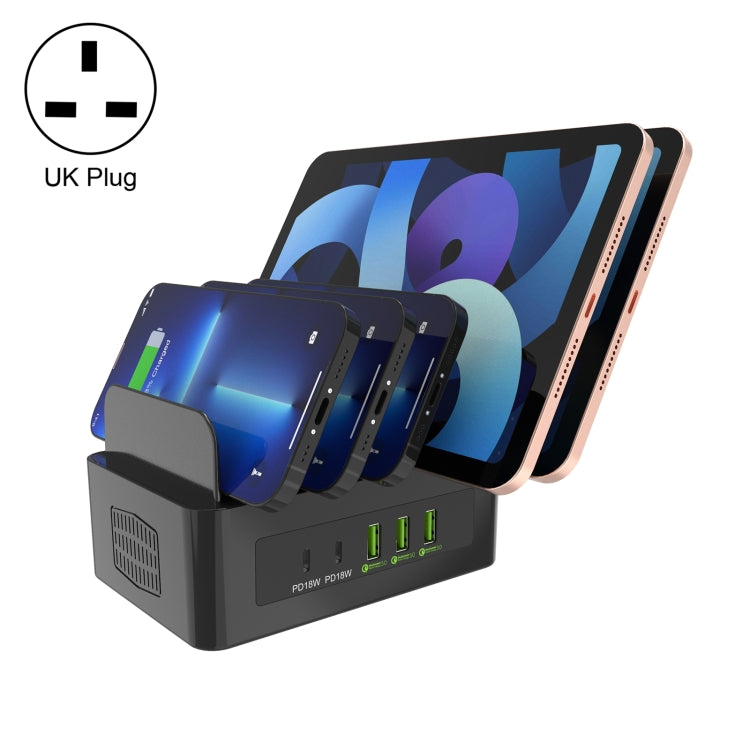 YFY-A54 100W USB + Type-C 5-Ports Smart Charging Station with Phone & Tablet Stand, UK Plug - Multifunction Charger by PMC Jewellery | Online Shopping South Africa | PMC Jewellery | Buy Now Pay Later Mobicred