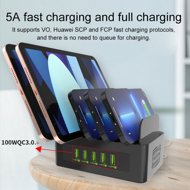 YFY-A54 100W USB + Type-C 5-Ports Smart Charging Station with Phone & Tablet Stand, AU Plug - Multifunction Charger by PMC Jewellery | Online Shopping South Africa | PMC Jewellery | Buy Now Pay Later Mobicred