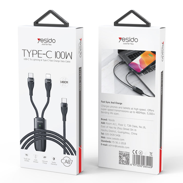 Yesido CA87 2 in 1 USB-C / Type-C to 8 Pin + USB-C / Type-C Fast Charging Cable, Length: 1.2m - 2 in 1 Cable by Yesido | Online Shopping South Africa | PMC Jewellery | Buy Now Pay Later Mobicred