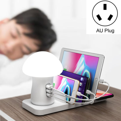 HQ-UD12 Universal 4 in 1 40W QC3.0 3 USB Ports + Wireless Charger Mobile Phone Charging Station with Mushroom Shape LED Light, Length: 1.2m, AU Plug(White) - Multifunction Charger by PMC Jewellery | Online Shopping South Africa | PMC Jewellery | Buy Now Pay Later Mobicred