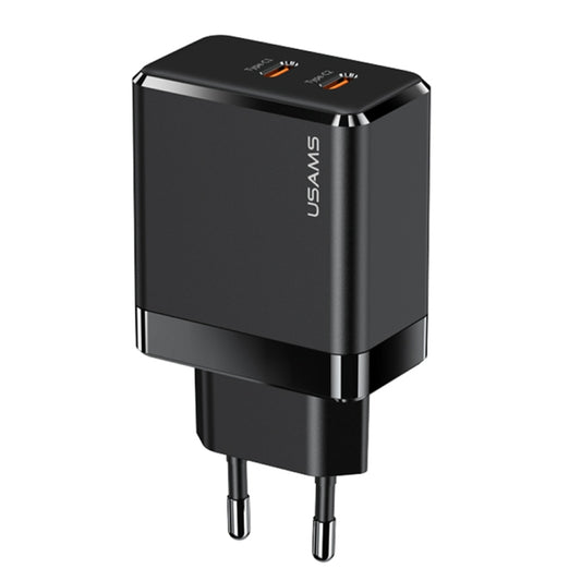 USAMS US-CC172 T54 40W Dual Type-C GaN Charger, EU Plug(Black) - USB Charger by USAMS | Online Shopping South Africa | PMC Jewellery | Buy Now Pay Later Mobicred