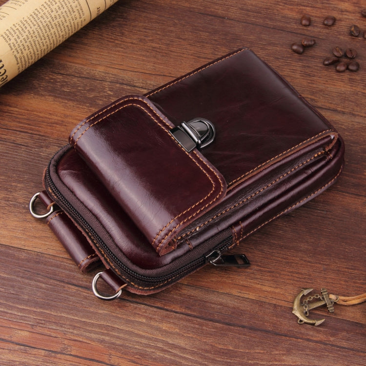 5.1-6.3 inch 008 Universal Crazy Horse Texture Cowhide Vertical Section Waist Bag with Oblique Lanyard, For iPhone,Samsung, Sony, Huawei, Meizu, Lenovo, ASUS, Cubot, Oneplus, Xiaomi, Ulefone, Letv, DOOGEE, Vkworld, and other Smartphones (Brown) - More iPhone Cases by PMC Jewellery | Online Shopping South Africa | PMC Jewellery | Buy Now Pay Later Mobicred