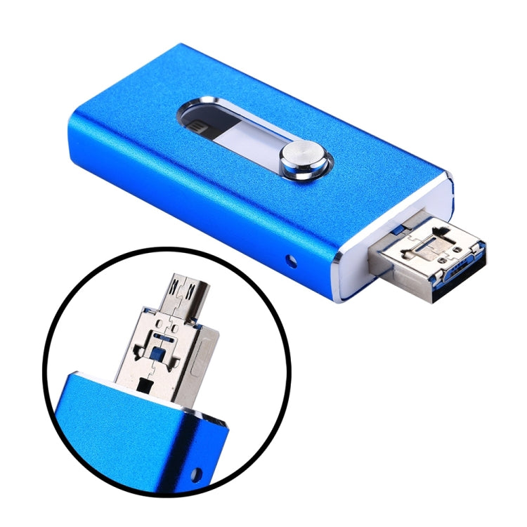 RQW-02 3 in 1 USB 2.0 & 8 Pin & Micro USB 64GB Flash Drive(Blue) - U Disk & Card Reader by PMC Jewellery | Online Shopping South Africa | PMC Jewellery | Buy Now Pay Later Mobicred