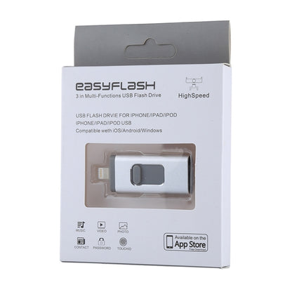 easyflash RQW-01B 3 in 1 USB 2.0 & 8 Pin & Micro USB 64GB Flash Drive(Silver) - U Disk & Card Reader by PMC Jewellery | Online Shopping South Africa | PMC Jewellery | Buy Now Pay Later Mobicred