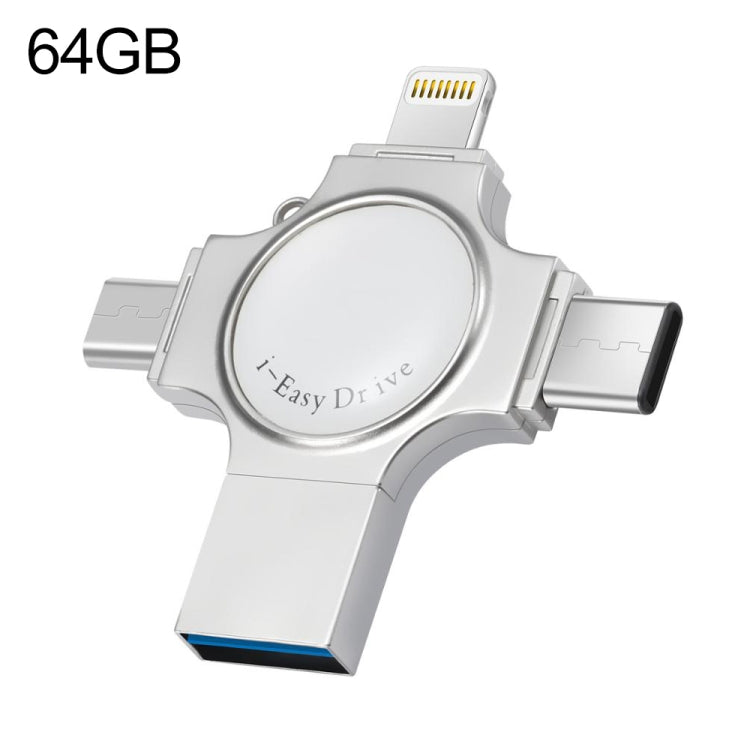 RQW-11S 4 in 1 USB 2.0 & 8 Pin & Micro USB & USB-C / Type-C 64GB Flash Drive - free shipping - PMC Jewellery - Order now!