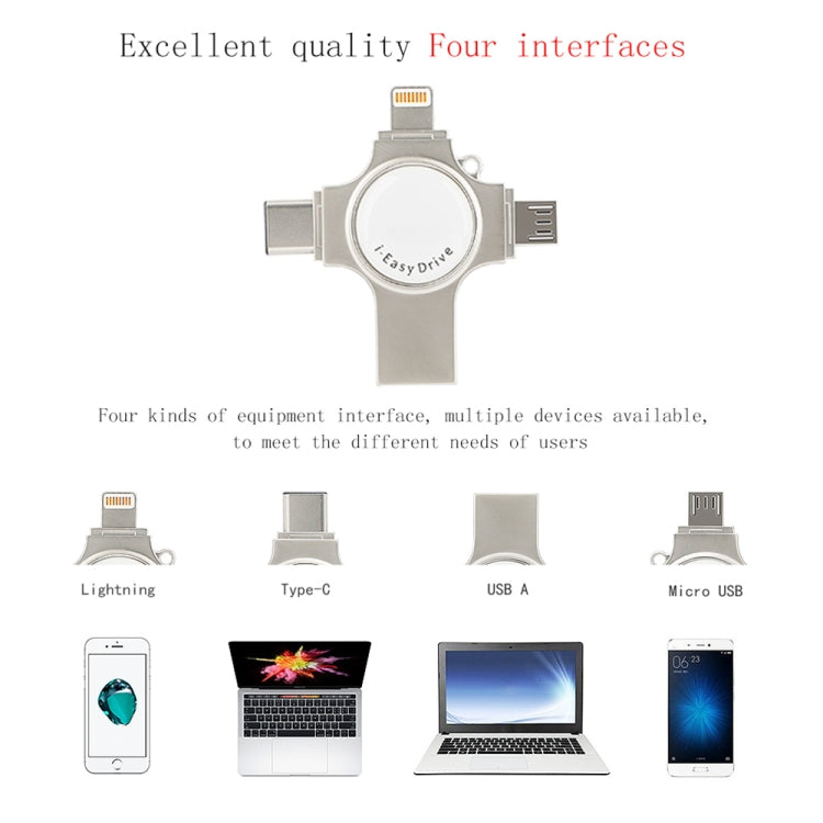 RQW-11S 4 in 1 USB 2.0 & 8 Pin & Micro USB & USB-C / Type-C 64GB Flash Drive - free shipping - PMC Jewellery - Order now!
