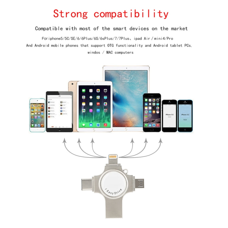 RQW-11S 4 in 1 USB 2.0 & 8 Pin & Micro USB & USB-C / Type-C 64GB Flash Drive - free shipping - PMC Jewellery - Order now!
