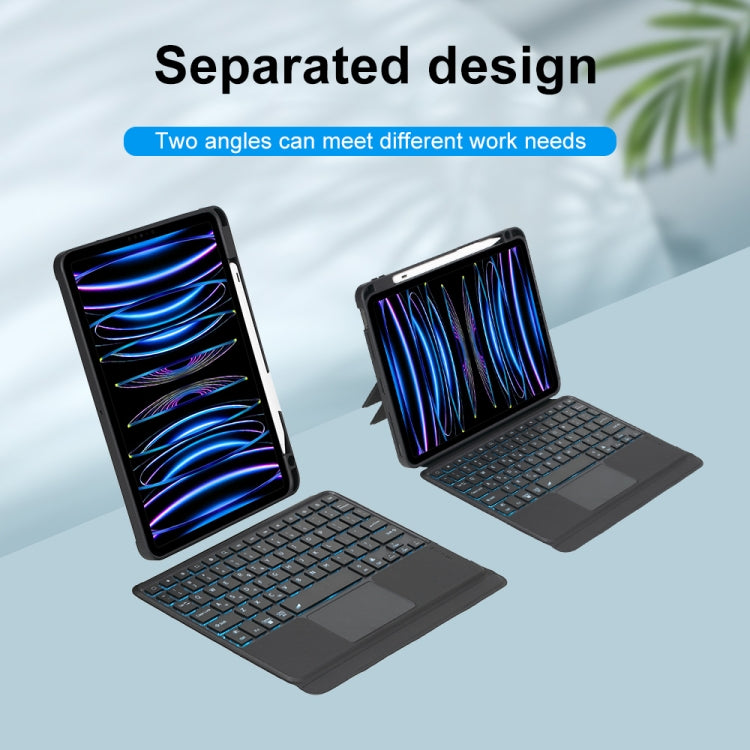 T11-AS For iPad Air 11 2025 / Air 5 / 4 10.9 / Pro 11 2022&2021&2020&2018 Touch Backlight Split Type Bluetooth Keyboard Leather Case - Universal by PMC TechLife | Online Shopping South Africa | PMC TechLife | Buy Now Pay Later Mobicred