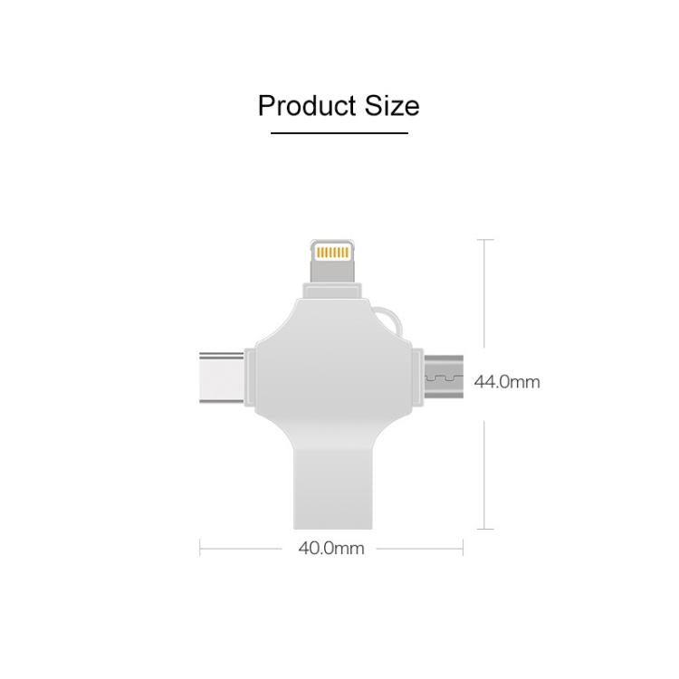 Cross 4 in 1 32GB 8 Pin + Micro USB + USB-C / Type-C + USB 3.0 Metal Flash Disk(Silver) - USB Flash Drives by PMC Jewellery | Online Shopping South Africa | PMC Jewellery | Buy Now Pay Later Mobicred