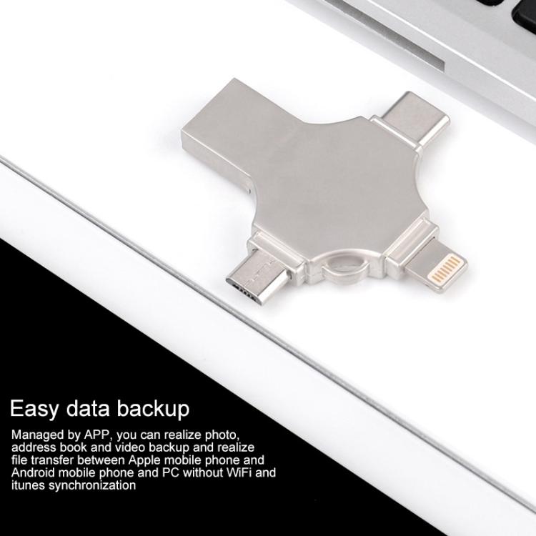 Cross 4 in 1 128GB 8 Pin + Micro USB + USB-C / Type-C + USB 3.0 Metal Flash Disk(Silver) - free shipping - PMC Jewellery - Order now!