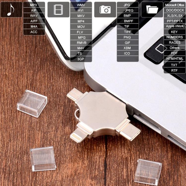 Cross 4 in 1 128GB 8 Pin + Micro USB + USB-C / Type-C + USB 3.0 Metal Flash Disk(Silver) - free shipping - PMC Jewellery - Order now!